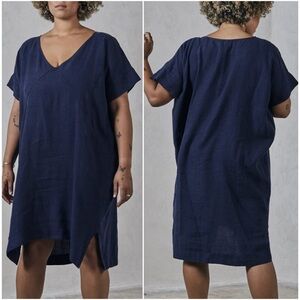 Esby Apparel 4X Linen Alice V-Neck Tunic in Indigo Lagenlook Artsy